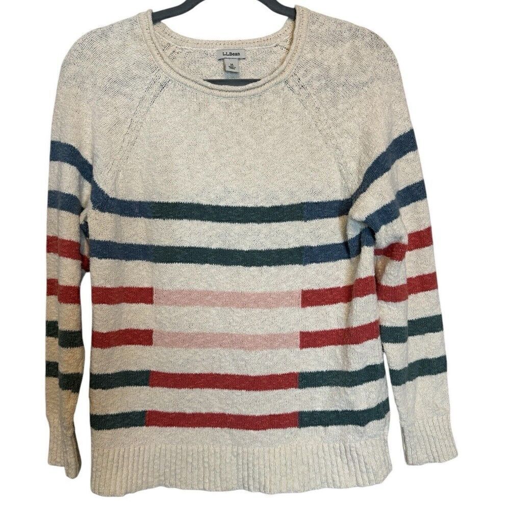 LL Bean Vintage Women’s Medium Rainbow Retro Stripe Cotton Knit Sweater